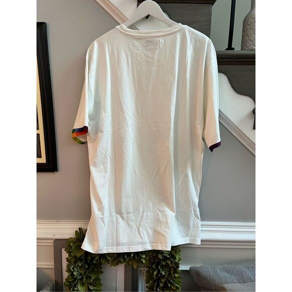 Pride Bunny White Rainbow Cuff T-Shirt sz 22 ( but unisex) NWT LGBTQ - Picture 7 of 8